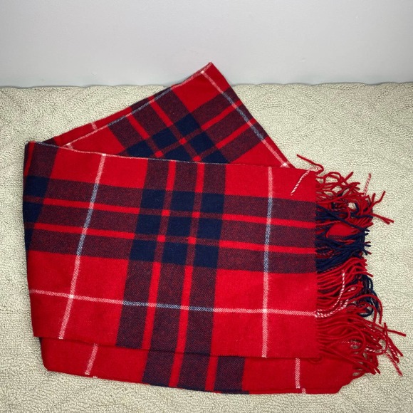 J. Crew Accessories - J. Crew Tartan Oversized Wool Plaid Checkered Scarf Wrap Red Blue